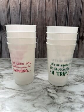 Gartner Studios White Holiday Plastic Cups with Red & Green Prints